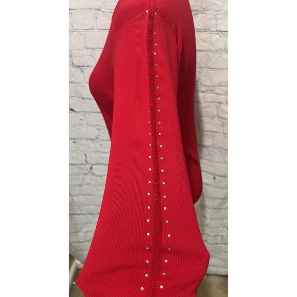 Carducci Rib Knit Red Rhinestone Long Sleeve Sweater Large - Picture 3 of 6